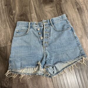 BDG Light Blue Frayed Jean Shorts